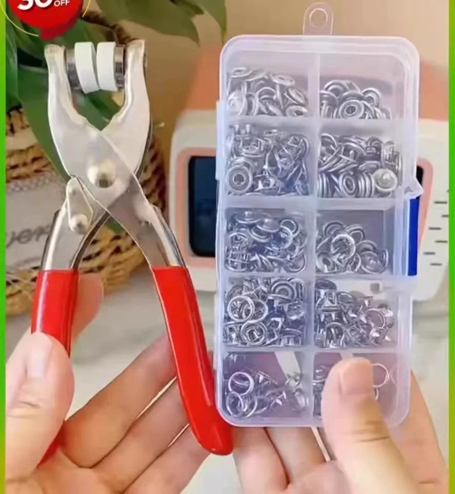 كماشة تثبيت أزرار الملابس + مجموعة الأزرار